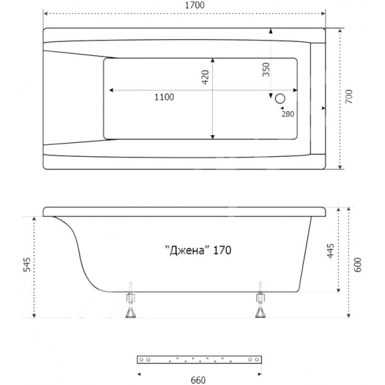 Акриловая ванна ТРИТОН Джена 170x70 см, с каркасом