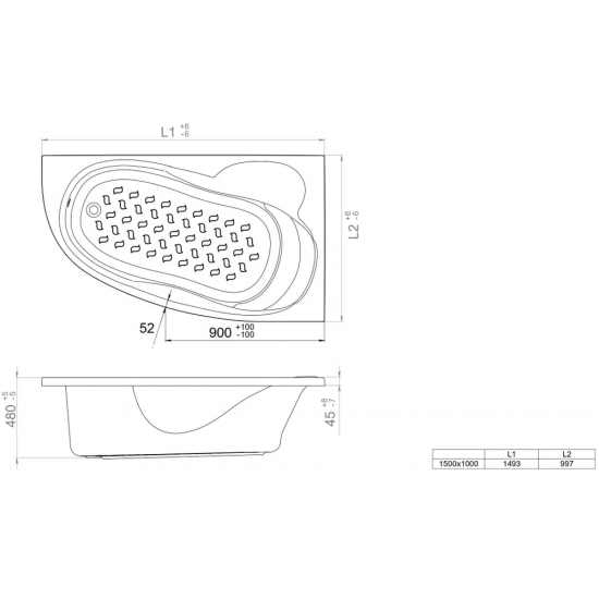 Акриловая ванна ТРИТОН Кайли L 150x100 см, угловая, с каркасом, асимметричная