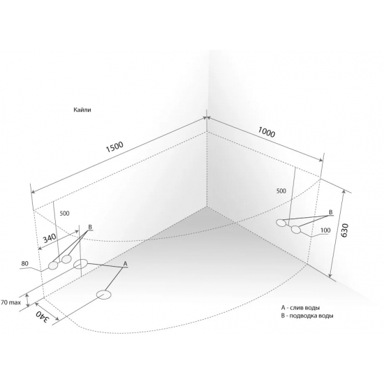 Акриловая ванна ТРИТОН Кайли L 150x100 см, угловая, с каркасом, асимметричная