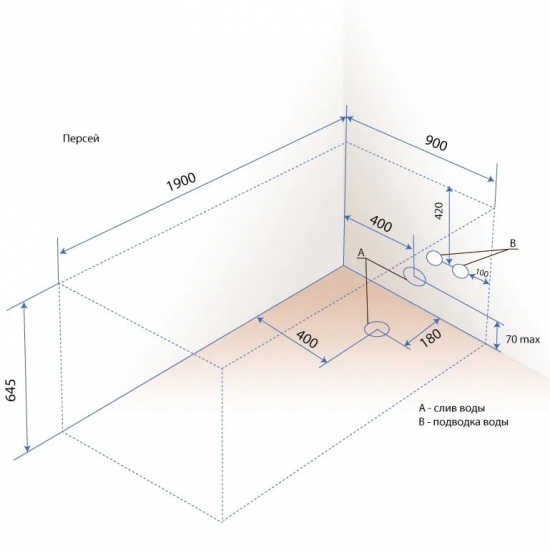 Акриловая ванна ТРИТОН Персей Экстра 190x90 см, с каркасом