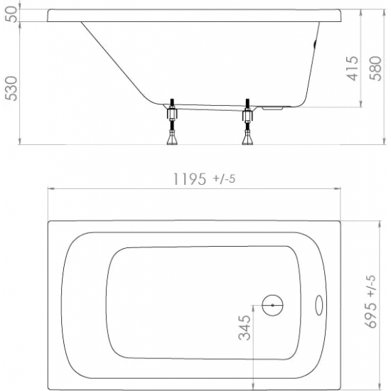 Акриловая ванна ТРИТОН Стандарт 120x70 см, с ножками