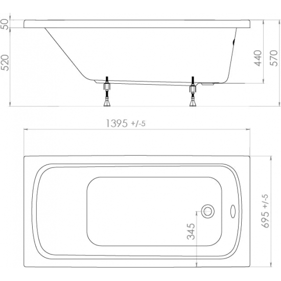 Акриловая ванна ТРИТОН Стандарт 140x70 см, с ножками