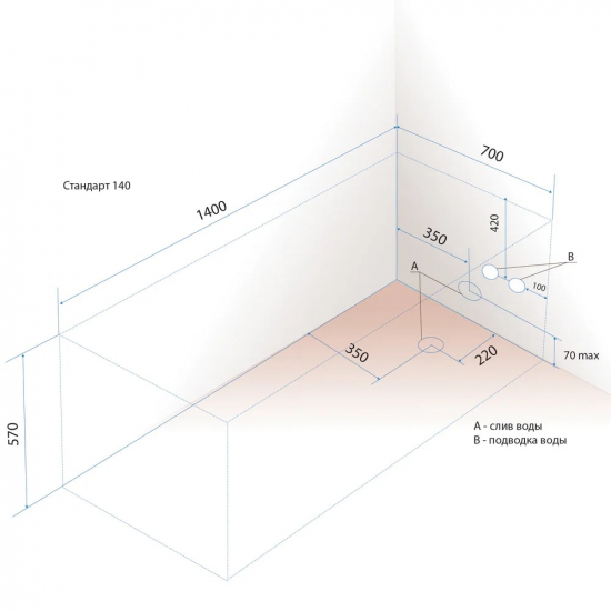 Акриловая ванна ТРИТОН Стандарт 140x70 см, с ножками