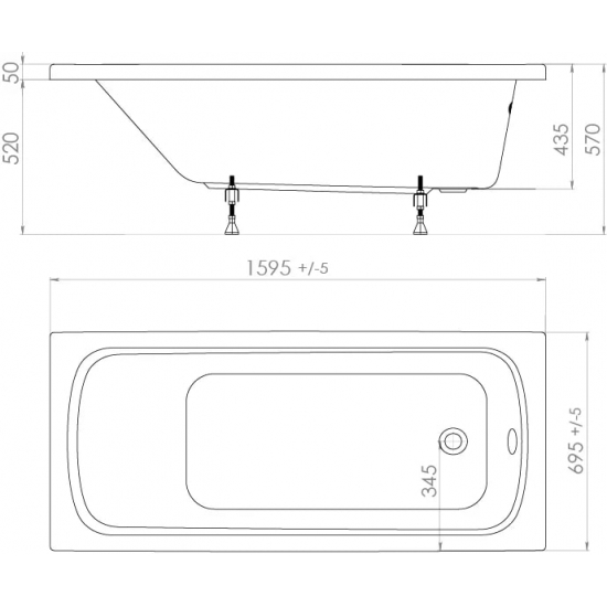 Акриловая ванна ТРИТОН Стандарт 160x70 см, с ножками