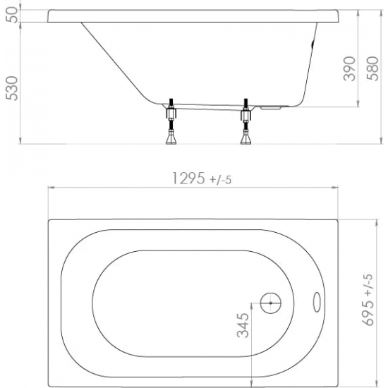 Акриловая ванна ТРИТОН Стандарт Н0000099326 без опоры 130x70 см