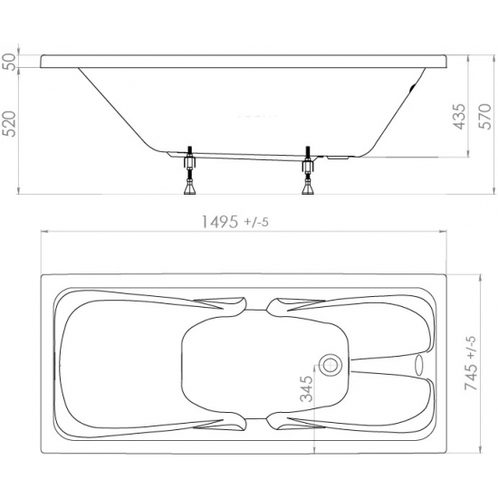 Акриловая ванна ТРИТОН Стандарт Н0000099506 без опоры 150x75 см
