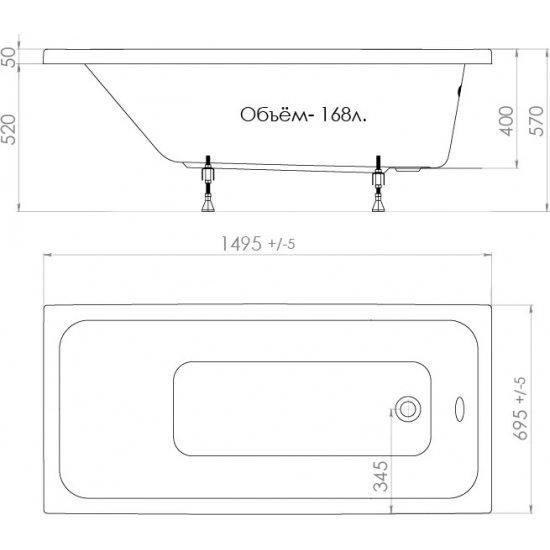 Акриловая ванна ТРИТОН Ультра Щ0000012096 без опоры 150x70 см