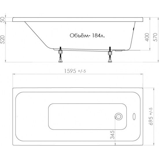 Акриловая ванна ТРИТОН Ультра Щ0000017117 без опоры 160x70 см