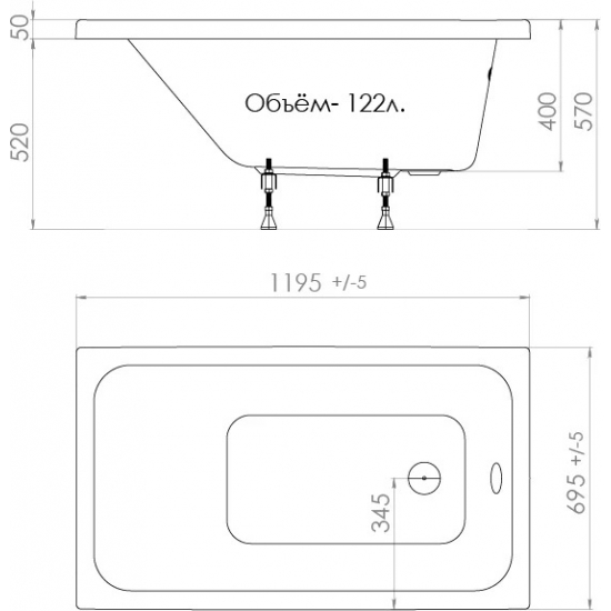 Акриловая ванна ТРИТОН Ультра Щ0000017400 без опоры 120x70 см