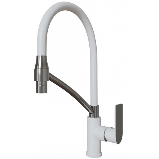 Смеситель для кухни с гибким изливом MIXLINE Plus City White ML33-108, белый/хром