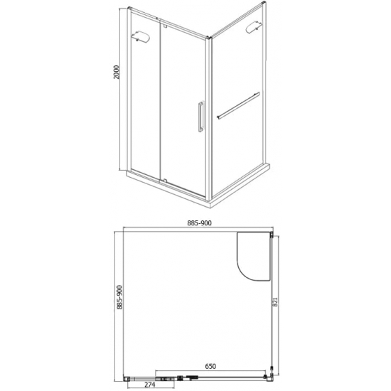 Душевой уголок BRAVAT Line BS090.2116A  90х90х200