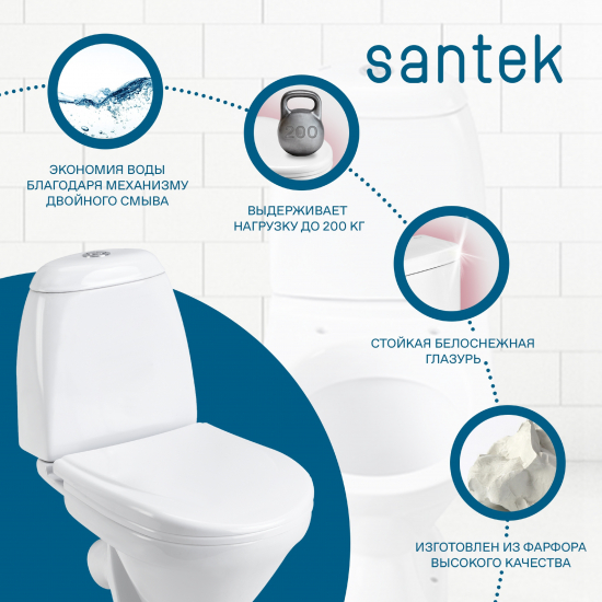 Унитаз компакт SANTEK Римини 1WH302130 c 2-ух режимной арматурой, с сиденьем дюропласт