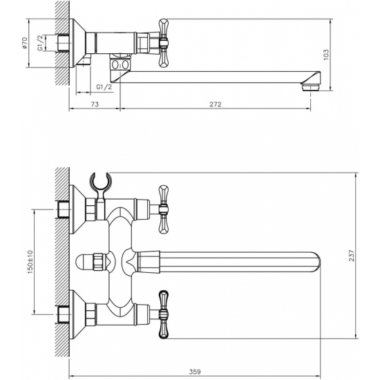 Смеситель для ванны DECOROOM DR52043 хром