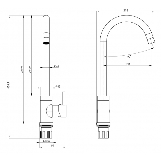 Смеситель для кухни WONZON & WOGHAND WW-A21102-MW, белый матовый