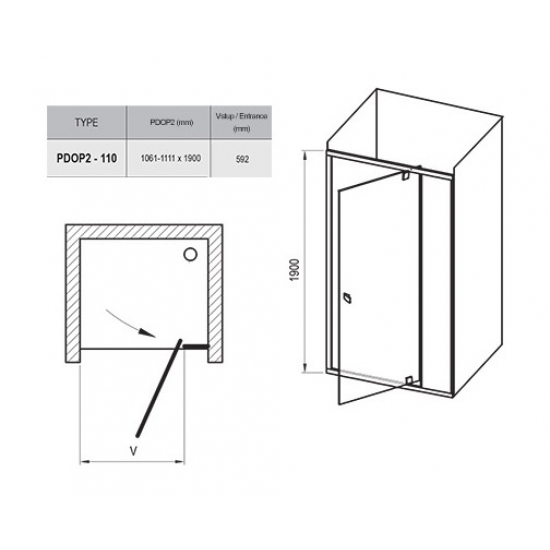 Душевая дверь в нишу RAVAK Pivot PDOP2-110 110x190 стекло прозрачное, профиль белый