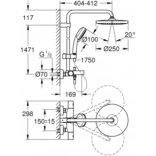 Душевая стойка GROHE Tempesta Cosmopolitan System 250 26672000 с термостатом