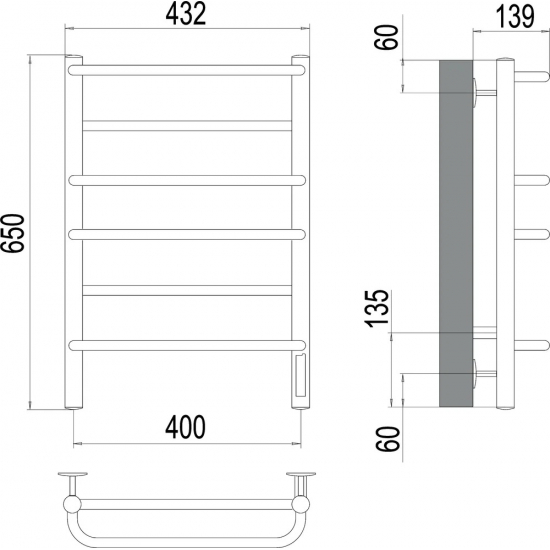 Полотенцесушитель электрический TERMINUS Евромикс П6 400x650