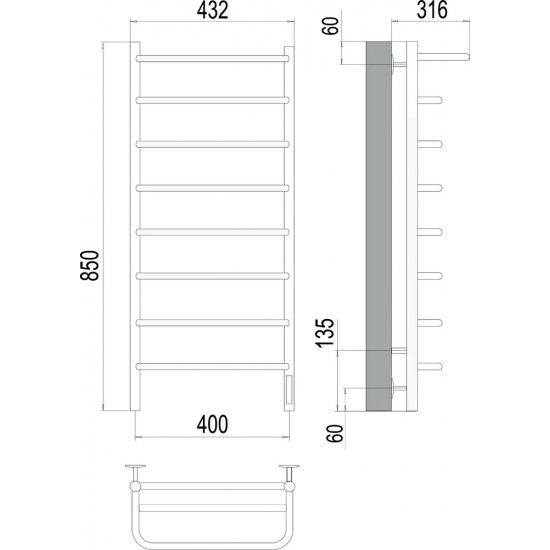 Полотенцесушитель электрический TERMINUS Полка П8 400x850