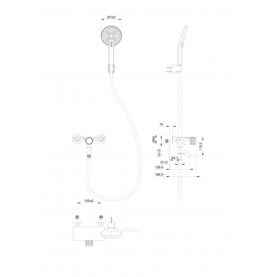 Смеситель для ванны WONZON & WOGHAND Click WW-FE05L221-MB матовый чёрный