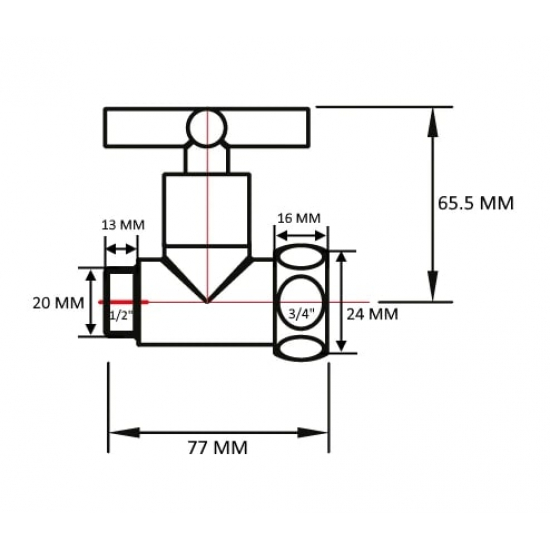 Вентиль запорный для полотенцесушителя SMART 3/4"х1/2" г-ш  SMT8731SCH0405 прямой, ручка крест
