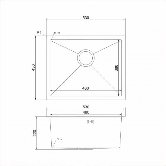 Мойка для кухни MIXLINE PRO 530х430x3 мм подстольная, сатин