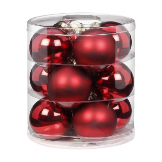 Набор ёлочных шаров, стекло, Ø 8 см, красный блестящий/матовый, 12 шт в уп