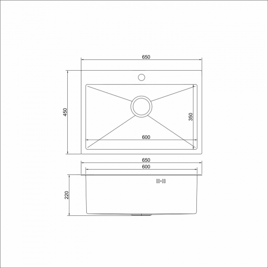 Мойка для кухни MIXLINE PRO 650х450x3 мм настольная, сатин НАНО