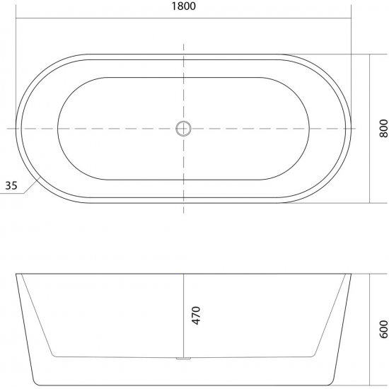 Акриловая ванна АКВАТЕК ОВО AQ-99880 180x80 см, овальная, с ножками, со сливом-переливом