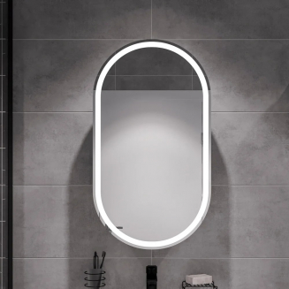 Зеркало-шкаф STWORKI Мальмё МВК074 45, с подсветкой, белый, прямоугольный, навесной, овальный