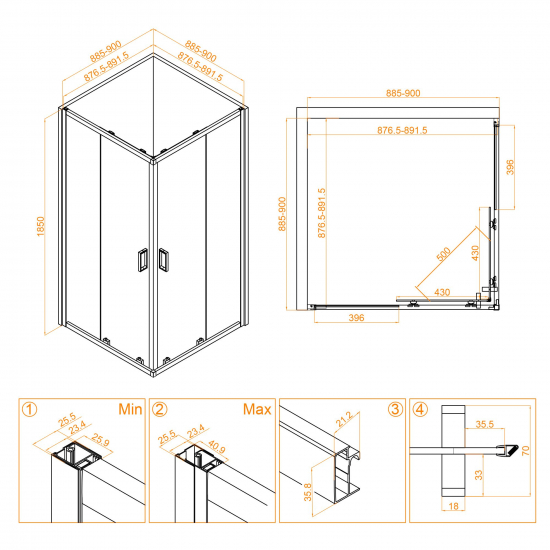 Душевой уголок RGW Classic CL-34B 90x90 стекло прозрачное, профиль чёрный