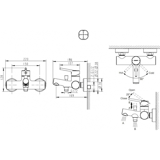 Смеситель для ванны BRAVAT Palace F6172217CP-01-RUS хром