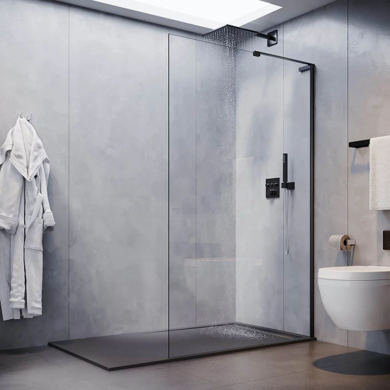 Душевая перегородка VECONI Korato KR-77B 90x200 стекло прозрачное, профиль чёрный