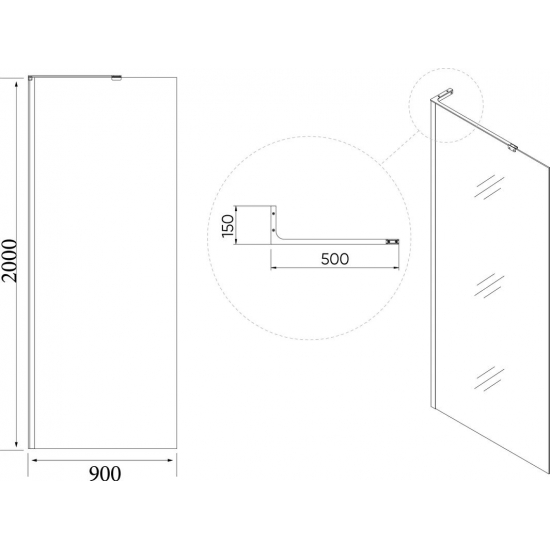 Душевая перегородка VECONI Korato KR-77B 90x200 стекло прозрачное, профиль чёрный