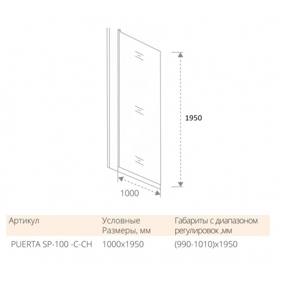 Боковая стенка BAS Good Door Puerta SP-100-C-CH 100x195 стекло прозрачное, профиль хром