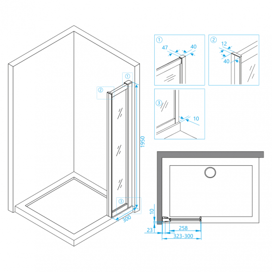 Боковая стенка RGW Z-41 30x195 стекло прозрачное, профиль хром