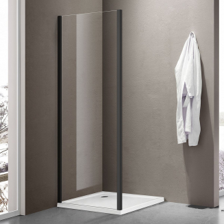 Боковая стенка SANTREK AQUA Iris-SP-800-C-Matt Black 80x185 стекло прозрачное, профиль чёрный