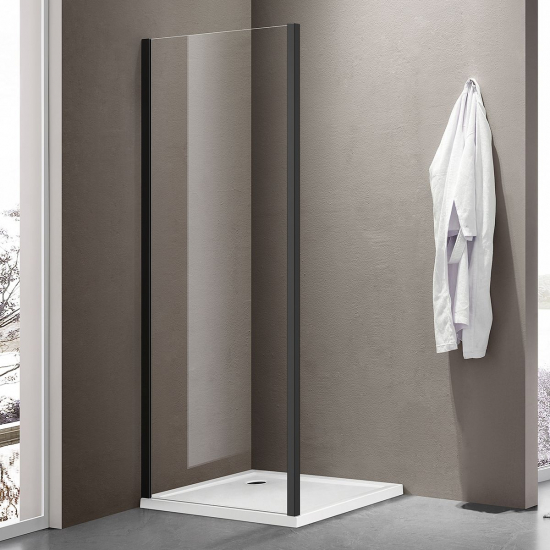 Боковая стенка SANTREK AQUA Iris-SP-800-C-Matt Black 80x185 стекло прозрачное, профиль чёрный