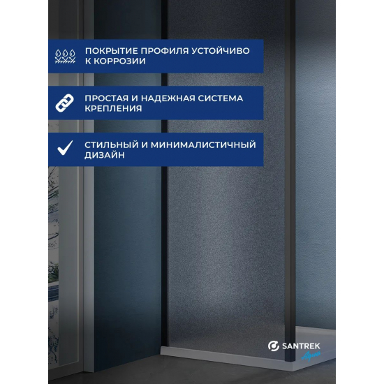 Боковая стенка SANTREK AQUA Lea-SP-900-G-Matt Black 90x185 стекло грейп, профиль чёрный