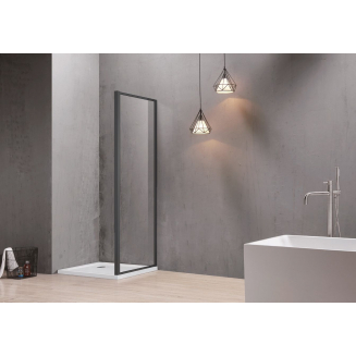 Боковая стенка SANTREK AQUA Time-SP-800-C-Matt Black 80x195 стекло прозрачное, профиль чёрный