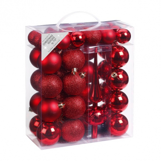 Набор ёлочных шаров с верхушкой, пластик, Ø 4/6 см, красный микс, 47 шт в уп