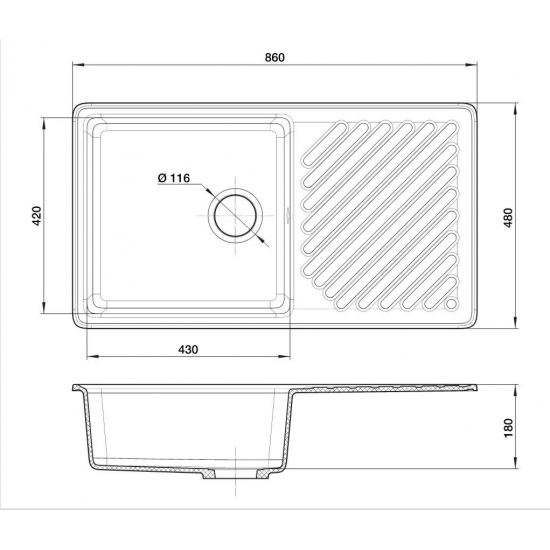 Мойка для кухни керамогранит GRANFEST Quarz(ECO) ZL-53 1 чаша+крыло 860*480мм (песок) без сифона