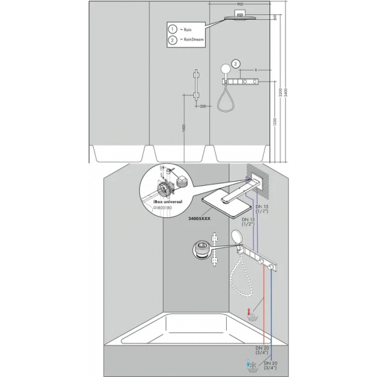 Термостатический смеситель встраиваемый HANSGROHE RainSelect 15356000 С ВНУТРЕННЕЙ ЧАСТЬЮ, хром