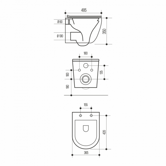 Унитаз подвесной WAVE Round L сиденье микролифт быстросъёмное, безободковый, чёрный матовый