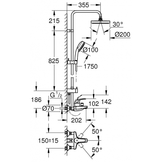 Душевая стойка GROHE Tempesta Cosmopolitan System 200 26305001