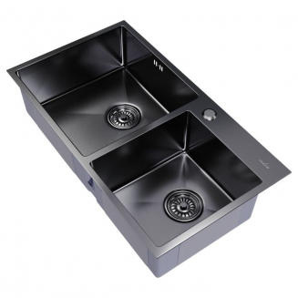 Мойка для кухни врезная настольная MIXLINE PRO 72Х40 (3,0) двухчашевая с сифоном чёрный графит