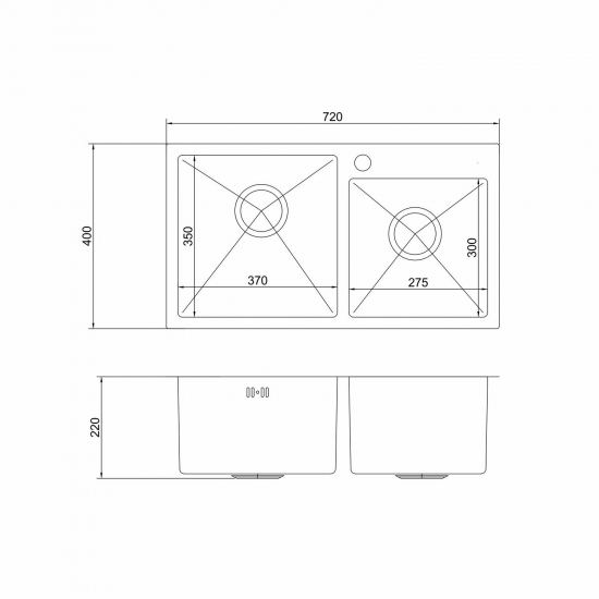 Мойка для кухни MIXLINE PRO 720х400x3 мм настольная двухчашевая, чёрный графит