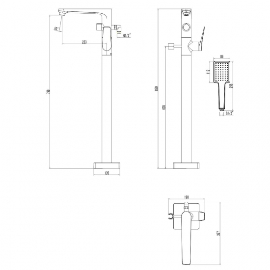 Смеситель для ванны напольный LEMARK Bronx LM3744BL чёрный