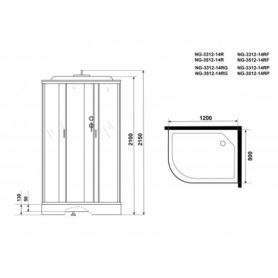 Душевая кабина NIAGARA NG-3512-14R 120x80x215 с низким поддоном