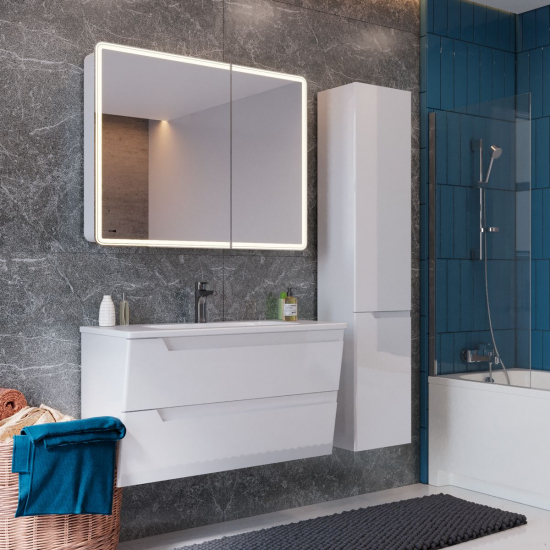 Тумба для комплекта LEMARK Miano 100 подвесная, 2 ящика, белая, под раковину Эйфория 100