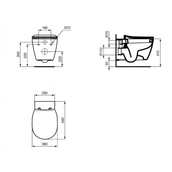 Унитаз подвесной Ideal Standard "Connect AquaBlade" крышка тонкая микролифт E047901+E772401